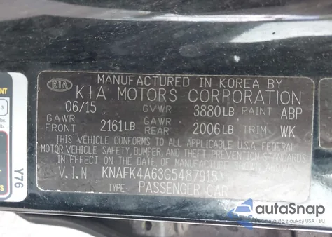 2016 Kia Forte Lx z USA, uszkodzony, nr VIN KNAFK4A63G5487915